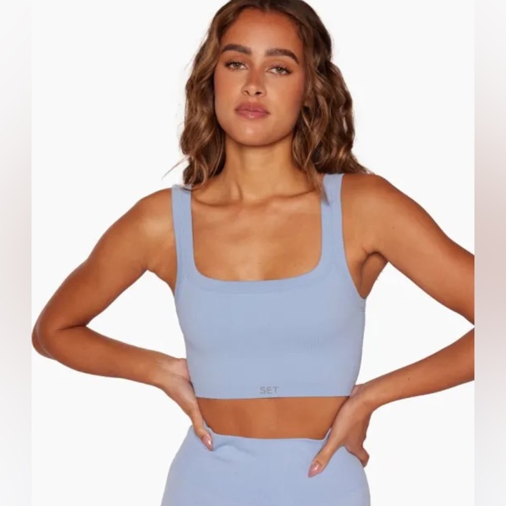 SET Active Sculptflex Box Tank Bra & Biker Shorts Blue Lagoon